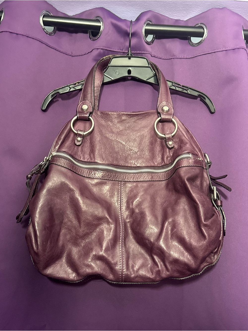 Italian Leather Shoulder Bag - Plum Purple